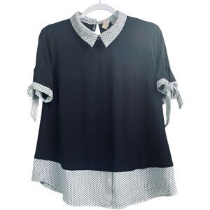 Misia Black White Polka Dots Doll Collar Tie Sleeve Blouse